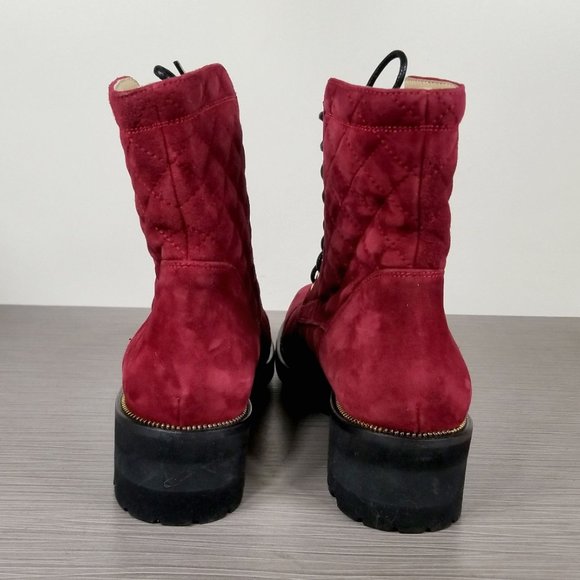 Ron White Tiffany Quilted Combat Booties, Red Suede, Womens Size 6 / 36 - Picture 5 of 10